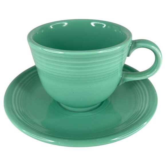 Fiesta Ware Green Tea Coffee Cup & Saucer Set Made In USA Homer Laughlin - Picture 1 of 11